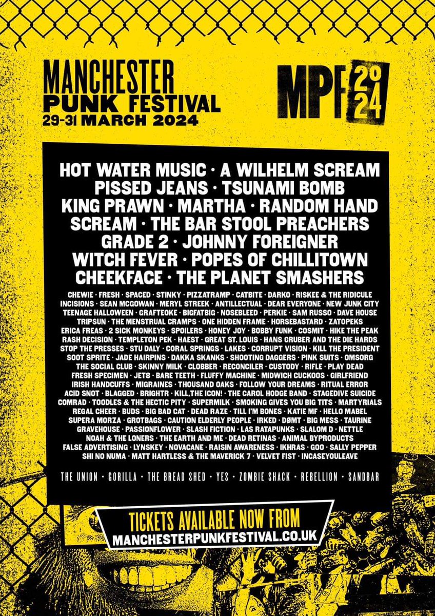 It's almost <a href="/MCRPunkFest/">Manchester Punk Festival</a> time!

We're excited to hang out with all our mates, watch all our favourite bands, and have the best weekend.

There's a few tickets left if you haven't got yours yet: manchesterpunkfestival.co.uk/tickets/

See you down the front!