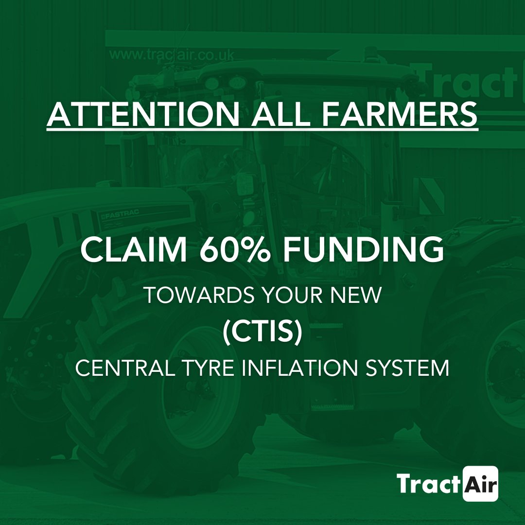 20 days left to apply! 🚨
Claim 60% funding towards your new Central Tyre Inflation System (CTIS) through the Farming Investment Fund service.
Check to see your eligibility for the grant &amp; find out more - tractair.co.uk/funding-for-ct…
(applications close midday on 17th April 2024)
