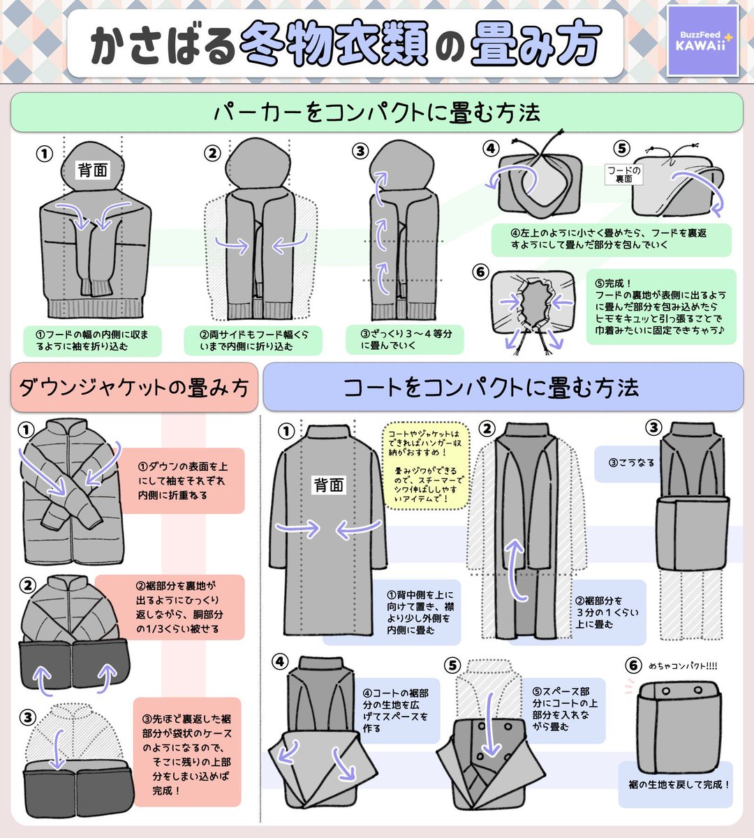 かさばるお洋服をコンパクトに！ オススメの畳み方をまとめたよ👔 衣替えの参考にしてね💡