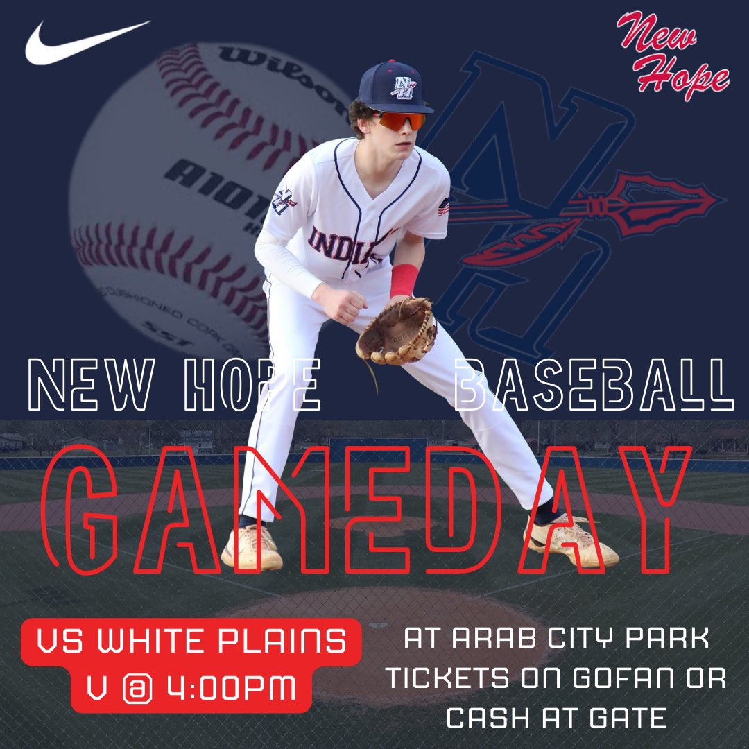 New Hope HS Baseball (@newhopehsbaseb1) on Twitter photo ⚾️GAMEDAY⚾️
4A New Hope HS 8-10 (2-2)
🆚 4A White Plains
📍Arab City Park
⏰ Varsity 4:00
🖥 GameChanger
🎟️ GoFan
<a href="/NHHS_Indians/">New Hope High School</a> <a href="/lucasterry08/">Lucas Terry</a> ⚾️GAMEDAY⚾️
4A New Hope HS 8-10 (2-2)
🆚 4A White Plains
📍Arab City Park
⏰ Varsity 4:00
🖥 GameChanger
🎟️ GoFan
<a href="/NHHS_Indians/">New Hope High School</a> <a href="/lucasterry08/">Lucas Terry</a>