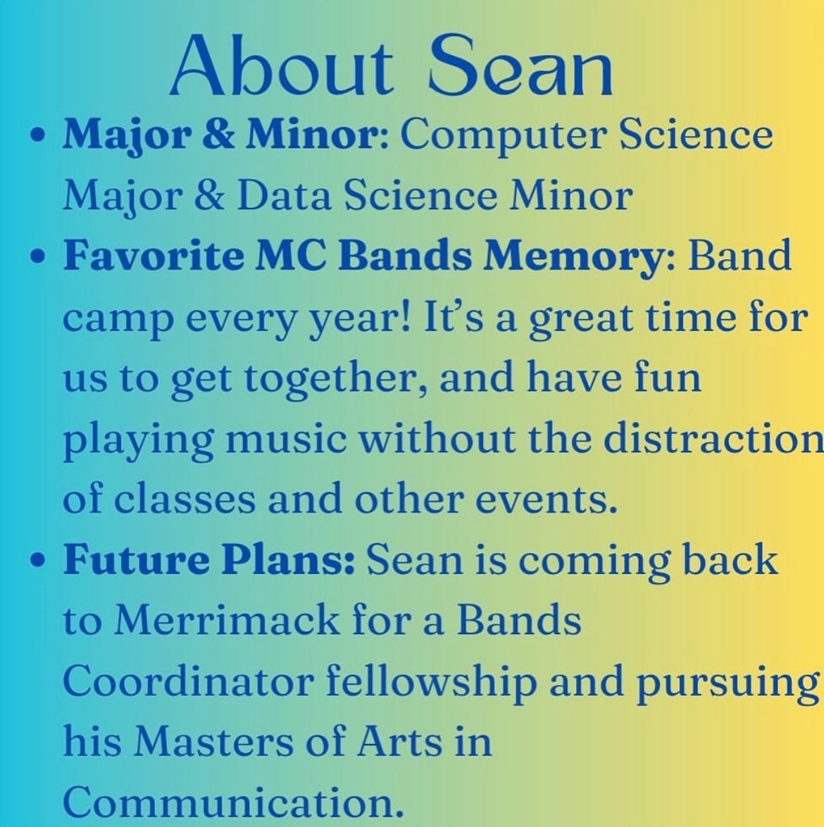 Our next senior spotlight is President Sean Kelley!