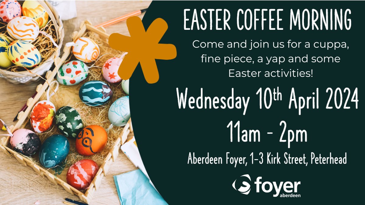 aberdeenfoyer's tweet image. We are celebrating Easter throughout the Spring Holiday: We will have activities on offer with kids in mind so families are more than welcome to come along to learn about the Foyer and Parent Connect Support.

#Aberdeenshire #parents #SpringHoliday #Employability