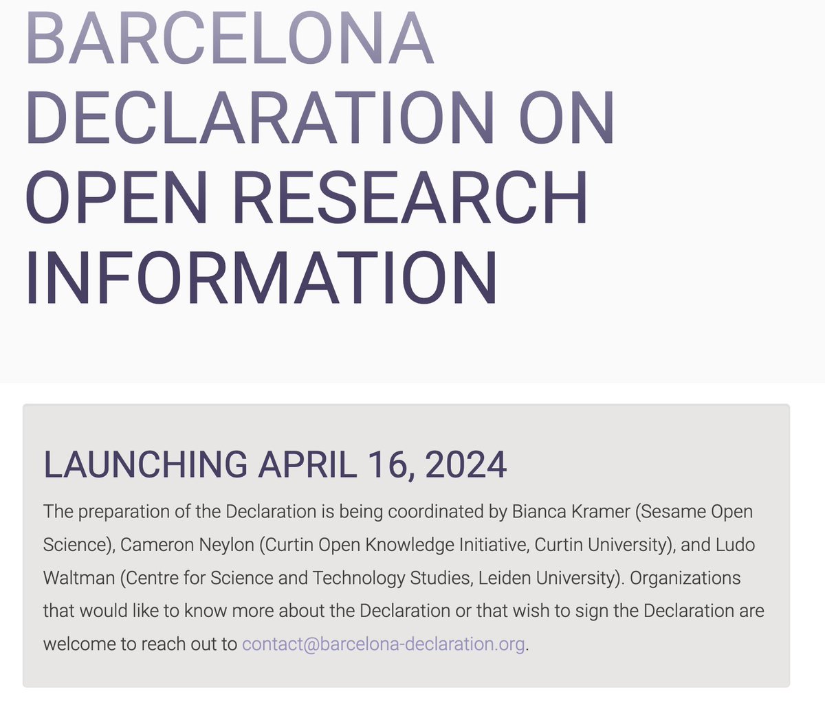 To watch : The Barcelona Declaration on open research information barcelona-declaration.org