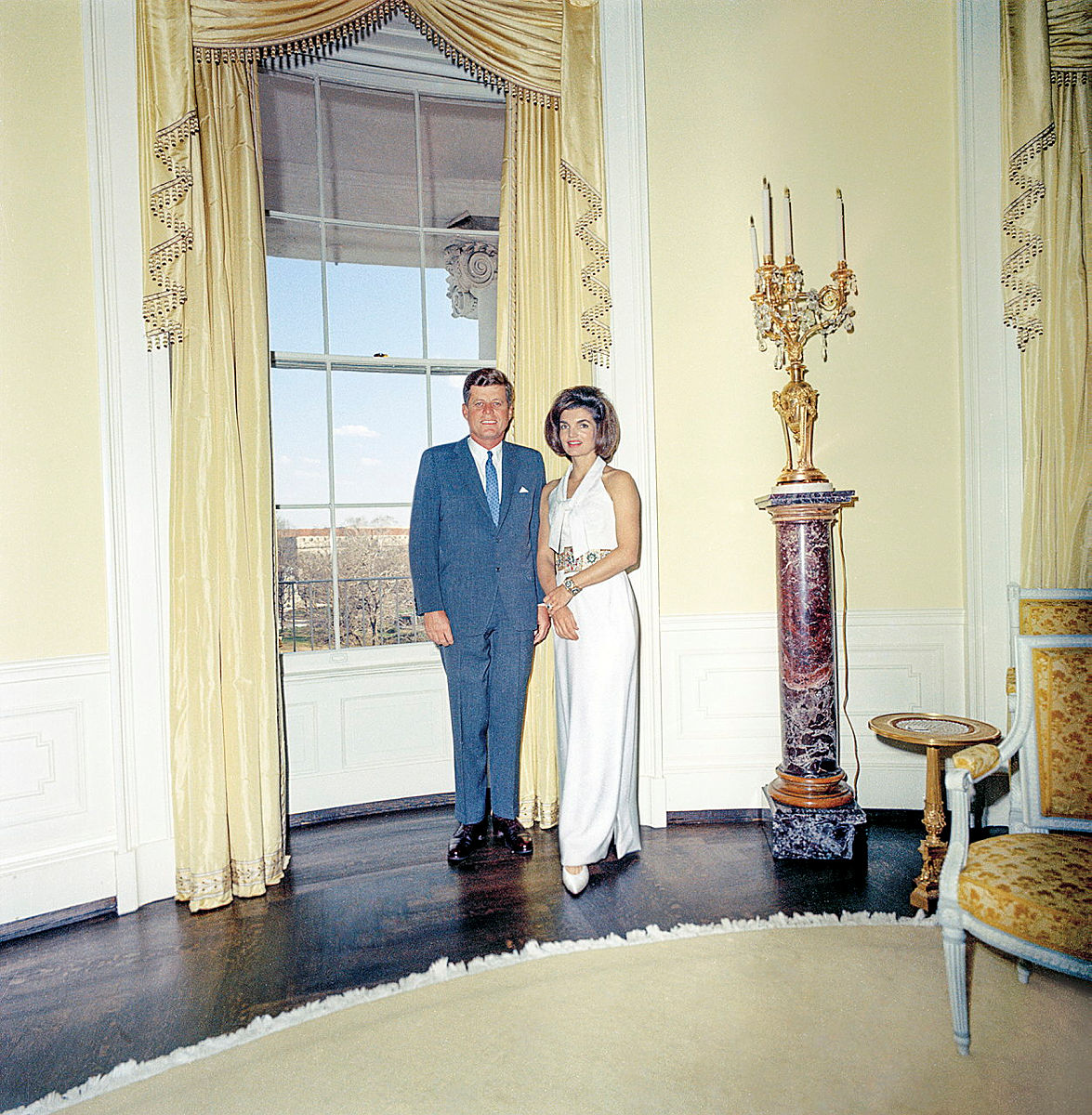 #OTD in 1963, President John F. Kennedy and First Lady Jacqueline Kennedy pose for a portrait in the recently redesigned Yellow Oval Room in the White House. 📷: @JFKLibrary