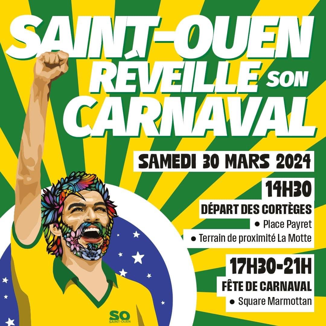 Près de 50 ans après, Saint-Ouen réveille son Carnaval ! Aux côtés de la délégation brésilienne, Saint-Ouen investit l’espace public audonien avec tous ses habitant·e·s le 30 mars 🥁 ➕ d’infos 👉 bit.ly/CarnavalSaintO… #carnaval #festivités #SoBrazil #Saintouen