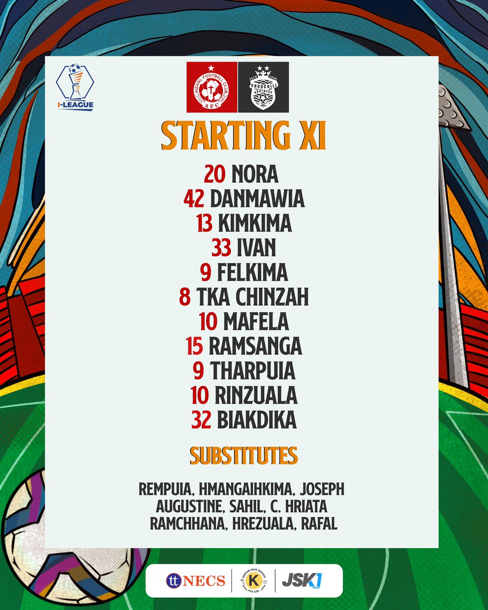 Our Line-Up for tonights match Against Churchill Brothers FC #AizawlFC #ThePeoplesClub #WeAreAFC #ILeague