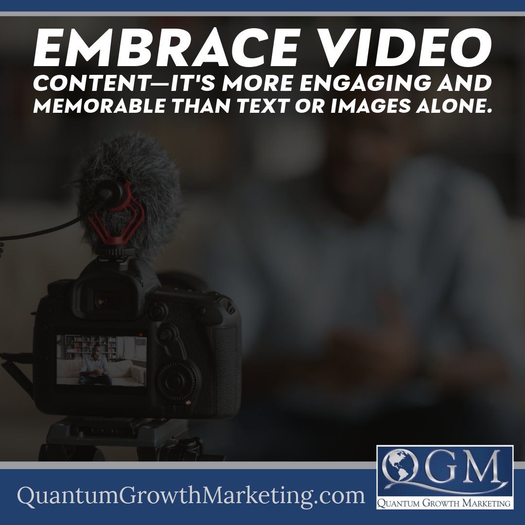 Embrace video content—it's more engaging and memorable than text or images alone. Discover More: qgm.fyi/now Plus, platforms like TikTok and Reels offer great opportunities for exposure. #VideoMarketing #DigitalContent #SmallBizGrowth