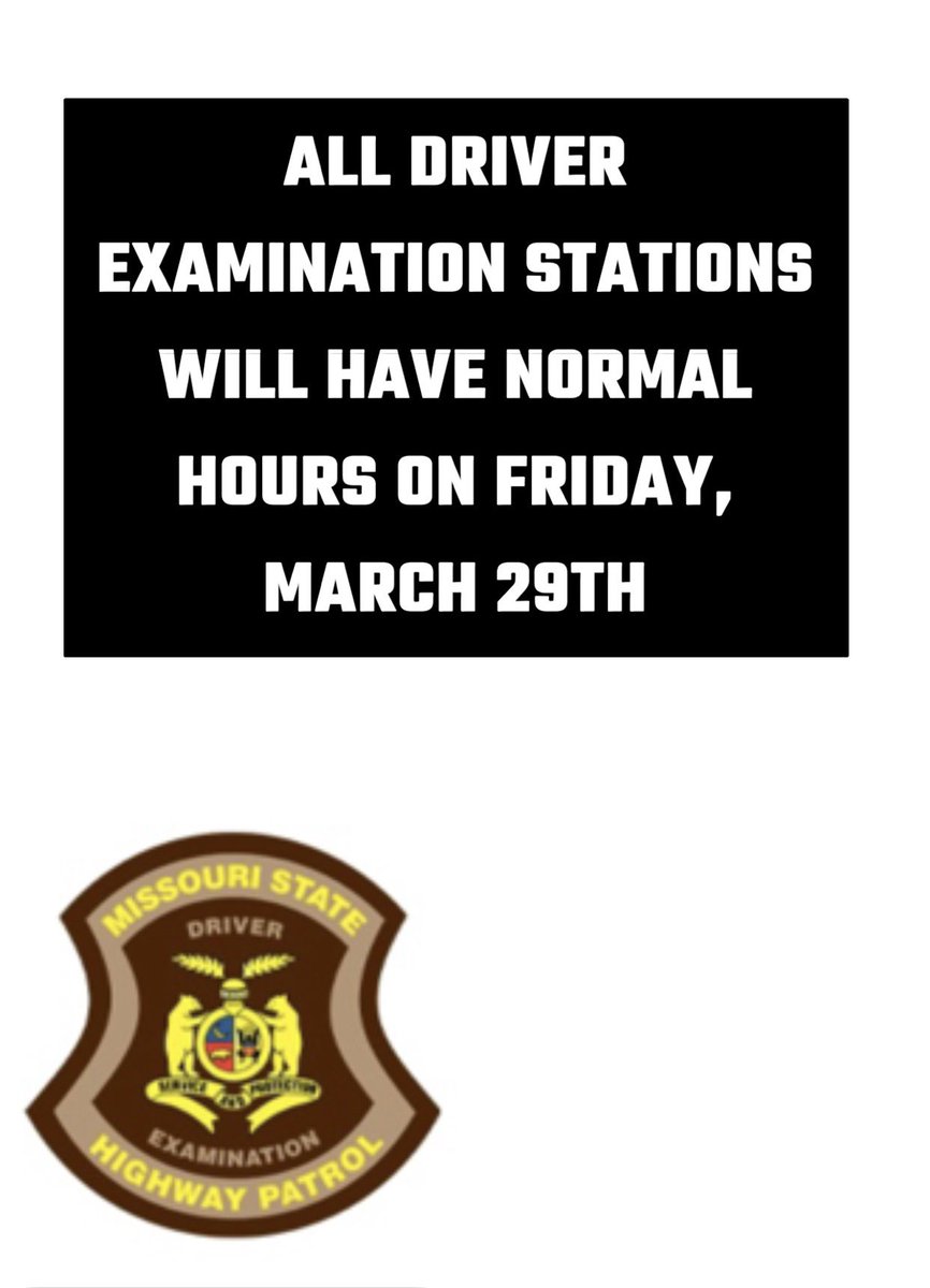 Click the link to see all the Driver Examination stations and their hours: apps.mshp.dps.mo.gov/HP32DES/DESMap…