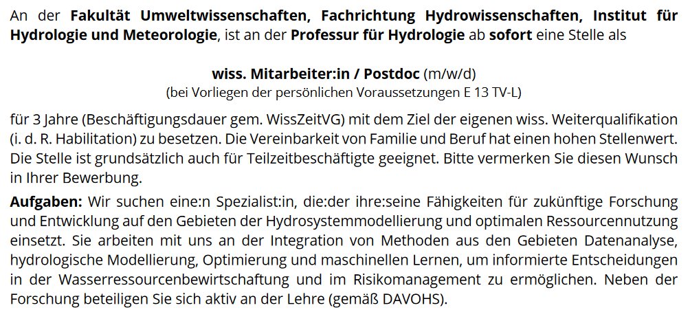 Wir suchen eine:n neue:n Kolleg:inn!!! PostDoc Qualifikationsstelle für 3 Jahre zu besetzen! Kommt zu uns um euer eigenes wissenschaftliches Profil weiter zu entwickeln und Lehrerfahrung zu sammeln! Wir freuen uns auf eure Bewerbungen! Please Retweet! t1p.de/0ypxh