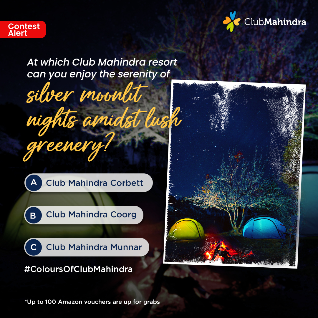 #ContestAlert​ 12 of 12 Participate in all #ColoursOfClubMahindra contest posts & win.​ STEPS 1) Commenting using #ColoursOfClubMahindra & @clubmahindra is mandatory​​ 2) Participate in all 12 contest posts Winners get *Amazon vouchers worth INR 500 each.​​LAST DATE: 20 Apr‘24