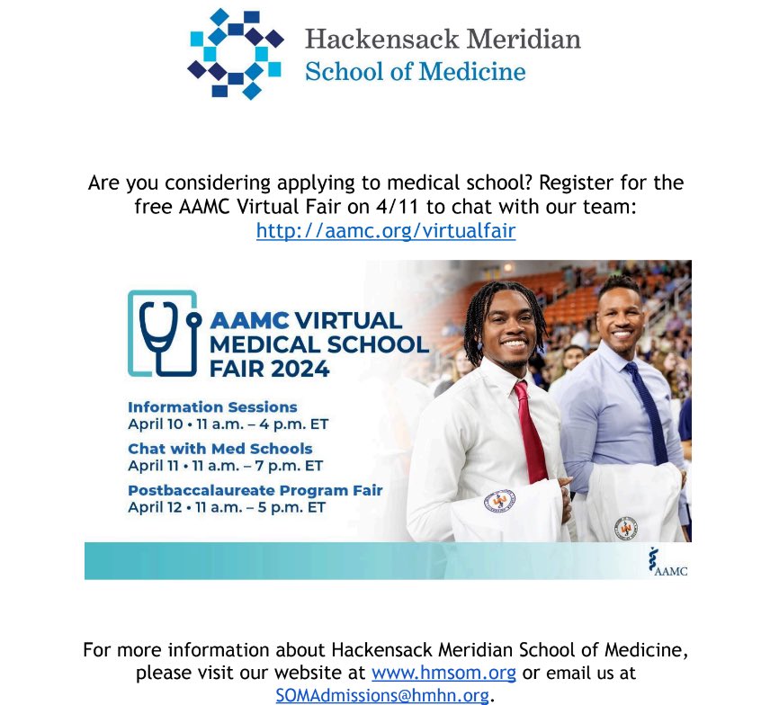 Premeds: Interested in joining us? The AAMC Virtual Medical School Fair enables aspiring applicants like you to connect with medical schools and admissions experts from around the U.S. and Canada. Join us April 11 by registering today! #medicalstudent