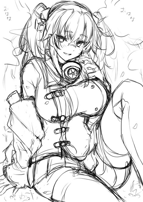 ラフが汚すぎるけどお花と武蔵しゃんが描きたいの・・😇 