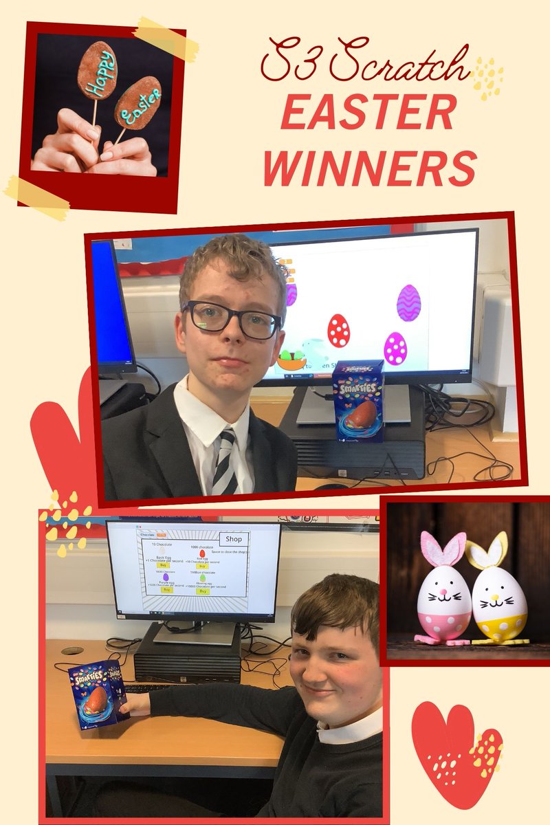 Our S3 class wanted in on the action as well, Well Done to Owen and Daniel who eventually came out as the winners of a fiercely contested @scratch competiiton #ScratchGames #Easter #programmingskills 🐇🐰🥚