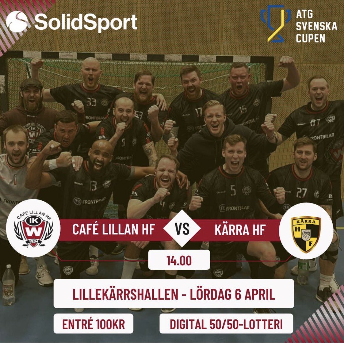 Café Lillan HF viktigaste match någonsin🆑🖤.

Du kan redan nu köpa 50/50 lotter för matchen, var du än är. Dragning efter paus å vinsten direkt in på Swish. Potten är redan uppe 4.500 kronor💰klicka på länken å stöd Sveriges minsta handbollsförening

clubs.clubmate.se/cafelillan?onS…