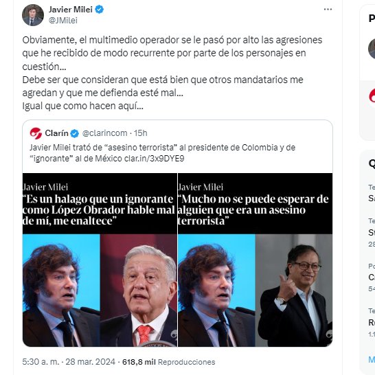 aracalacana's tweet photo. Milei elige rivalizar con Clarín y ofrece una hipótesis económica: Clarín estaría nervioso por las facilidades dadas a Starlink, de Elon Musk, y estaría siendo crítico.
Pero ni los negocios de Telecom, ni la línea editorial de los medios de Clarín alcanzan para entender el cruce https://t.co/p1uzhzB06X