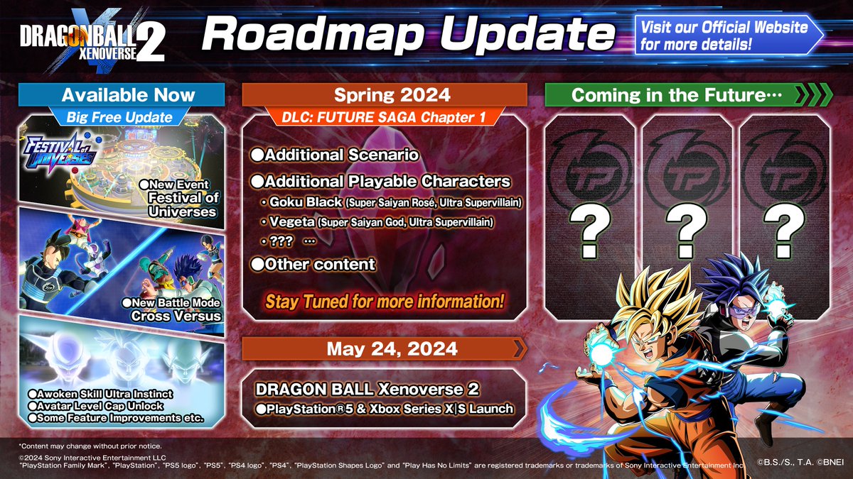 Vegeta (Super Saiyan God) and Goku Black (Super Saiyan Rosé) will join the #DBXV2 roster in their Ultra Supervillain form. Chapter 1 of the FUTURE SAGA DLC releases in Spring 2024! Stay tuned for more info. bnent.eu/DBXV2-DLC16