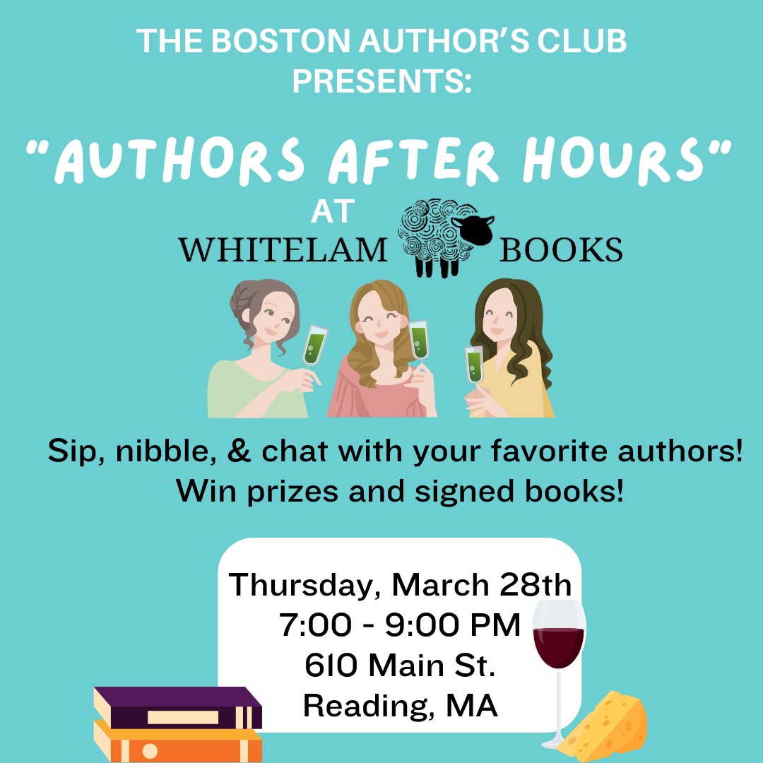 Tonight! Boston area readers and writers--Join us in Reading at @whitelambooks for Authors After Hours, with the Boston Authors Club. Tonight, 3/28, 7-9pm. Free food and drinks! Real Authors! Giveaways! #amwriting #KidLit #meetup #Boston bit.ly/4a83TL1