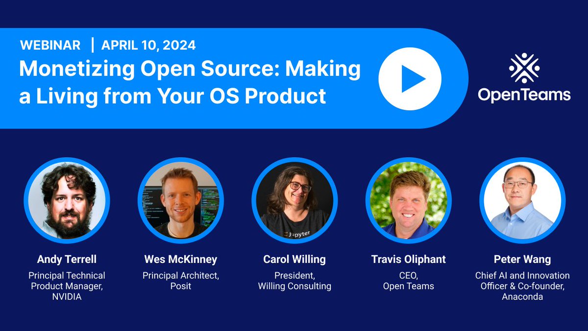 We are honored and excited to work with @openteamsinc Im personally looking forward to this webinar, which tackles a pressing issue in the #opensource arena: Monetizing Open-Source Products: Strategies for Sustainable Revenue. Grab your spot: bigmarker.com/openteams/Mone… Featuring…