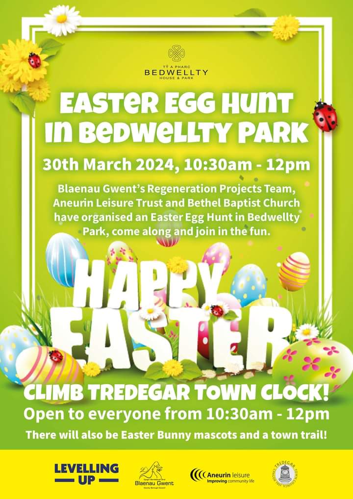 Join us for a fun filled Easter Egg Hunt at Bedwellty Park this weekend! 📅 Saturday 30th March 🕑 10.30am - 12pm 📍 Bedwellty Park @TredegarCouncil will be providing open access for people to climb the inside of the iconic town clock from 10.30am - 12pm.