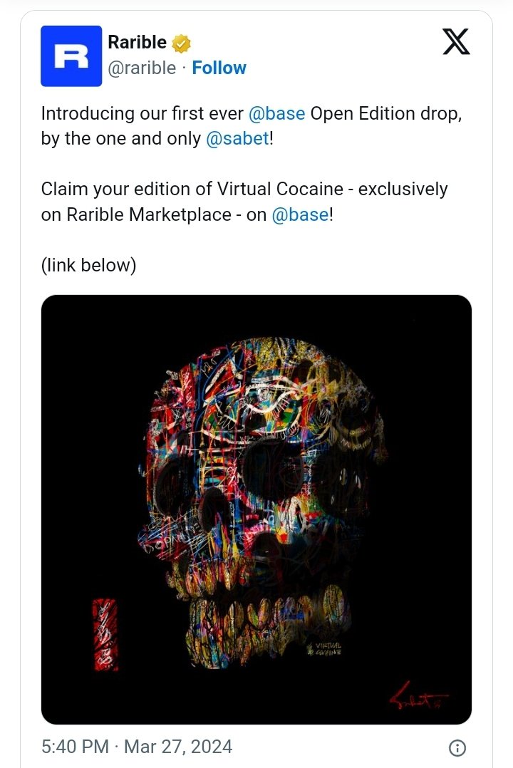 In a March27 blog post,the #Rarible #NFT Market platform confirmed partnering with an #Iranian-#American digitalartist,#AliSabet,to launch a #NFTcollection on the #Base blockchain network.This is the first Base-based #NFTcollection to launch on the Rarible #NFTmarketplace.
#Iran