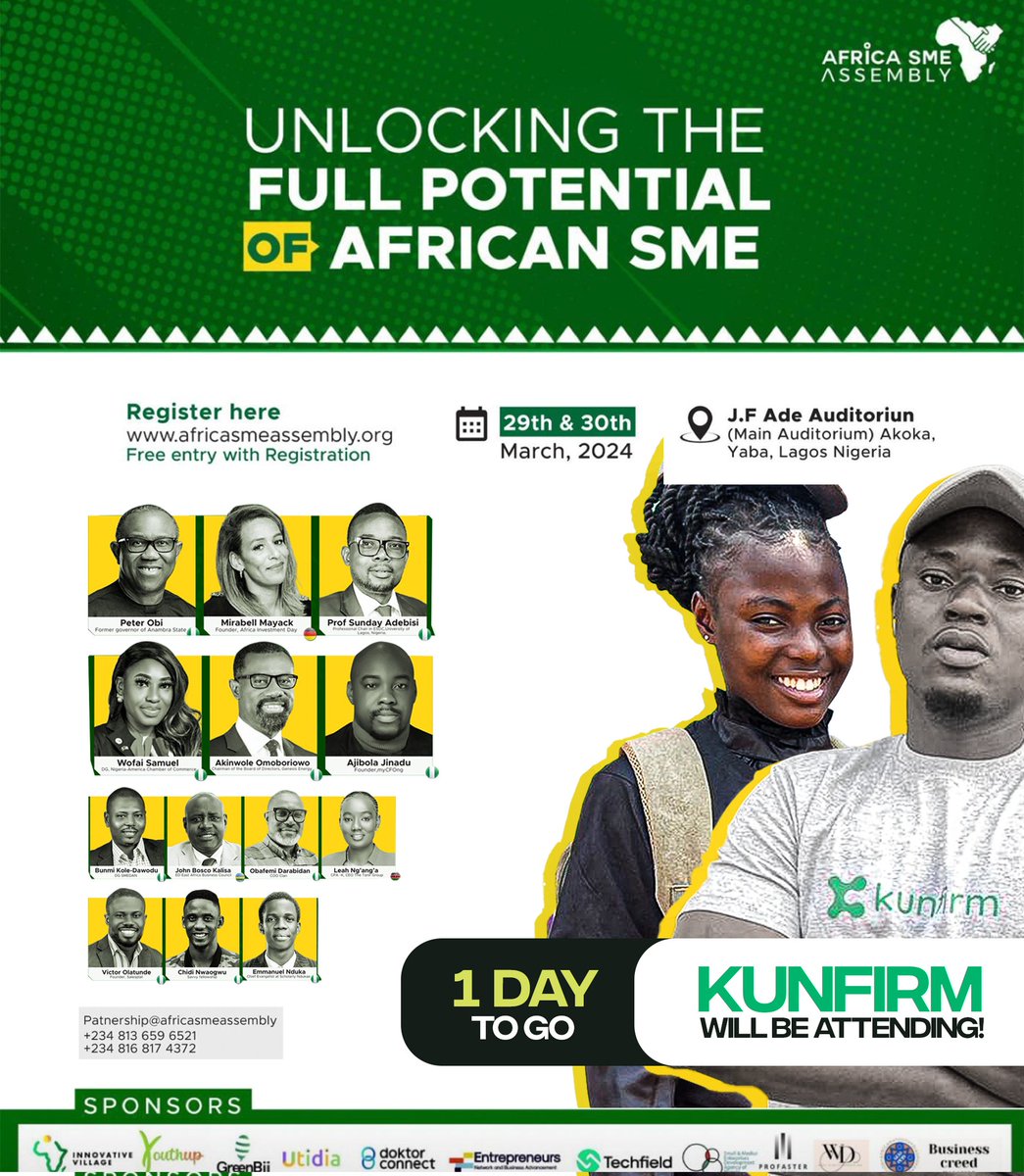 Just 1 day left until #UnlockingTheFullPotential of African SME event! We're looking forward to meeting you & contributing to a thriving African SME ecosystem. #SMEs #Lagos #SmallBusiness