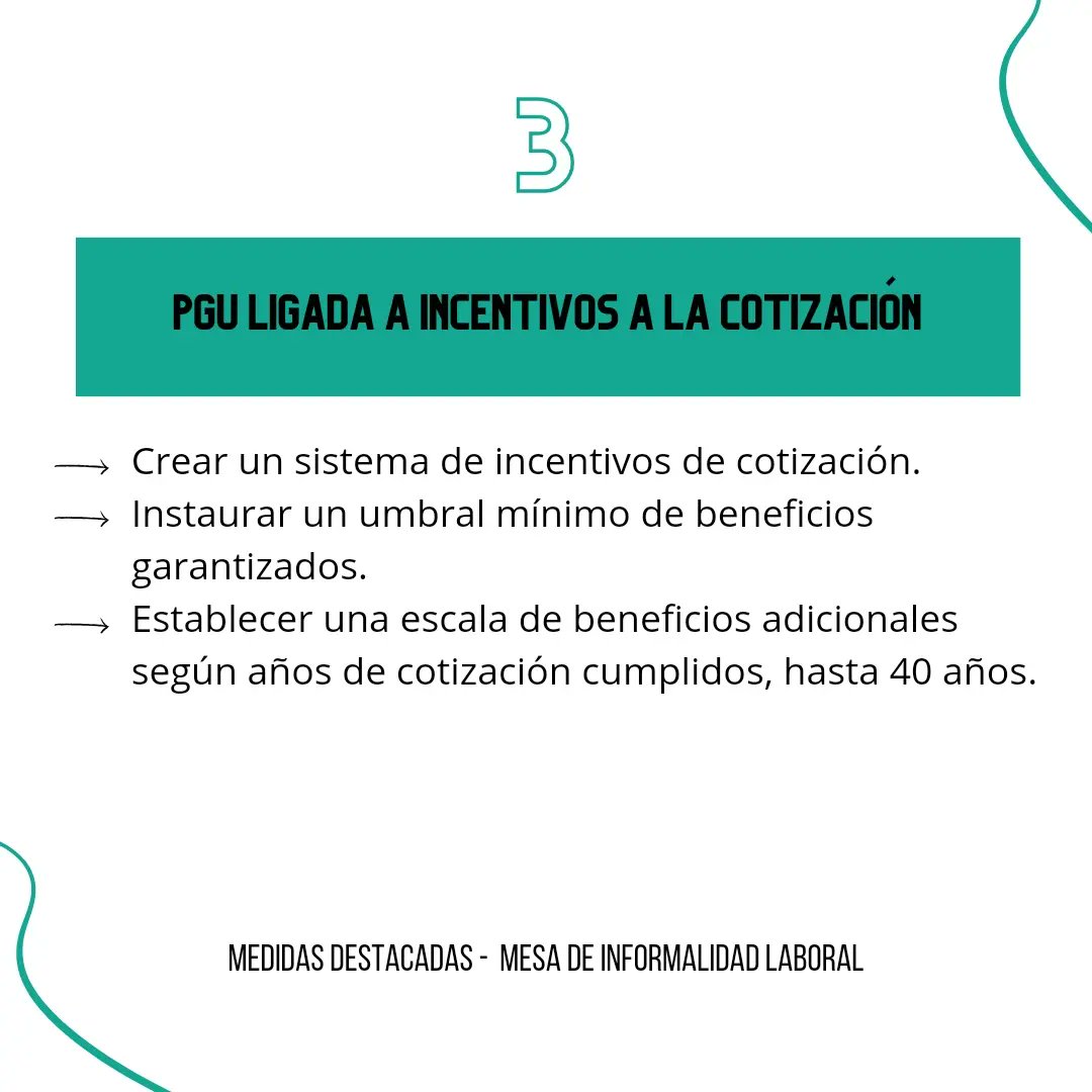 Dentro de las 15 propuestas presentadas para enfrentar la #informalidad, la Mesa de Formalidad Laboral destacó 3 de ellas que tienen relación con la #PGU, el #empleo jóven y las #cotizaciones. Revisa aquí el documento completo 👉 cpc.cl/wp-content/upl… @AFPdeChile @ASECH_ag