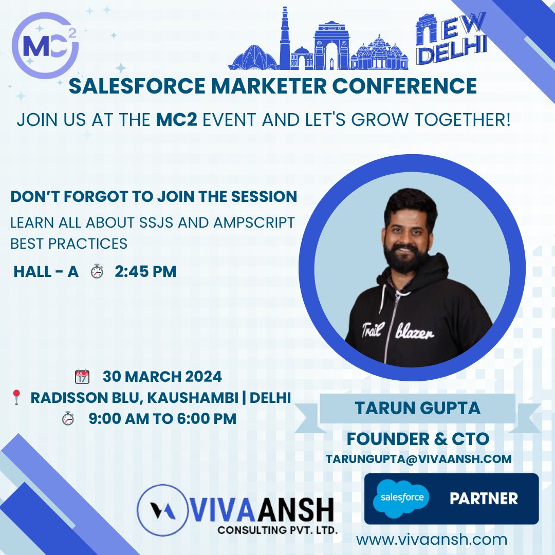 Come be a part of the @mc2_event  conference and embark on a journey of growth!

Engage with fellow enthusiasts, exchange valuable perspectives, and establish meaningful bonds.

#Marketingcloud #MomentMarketers #MarketingChampion