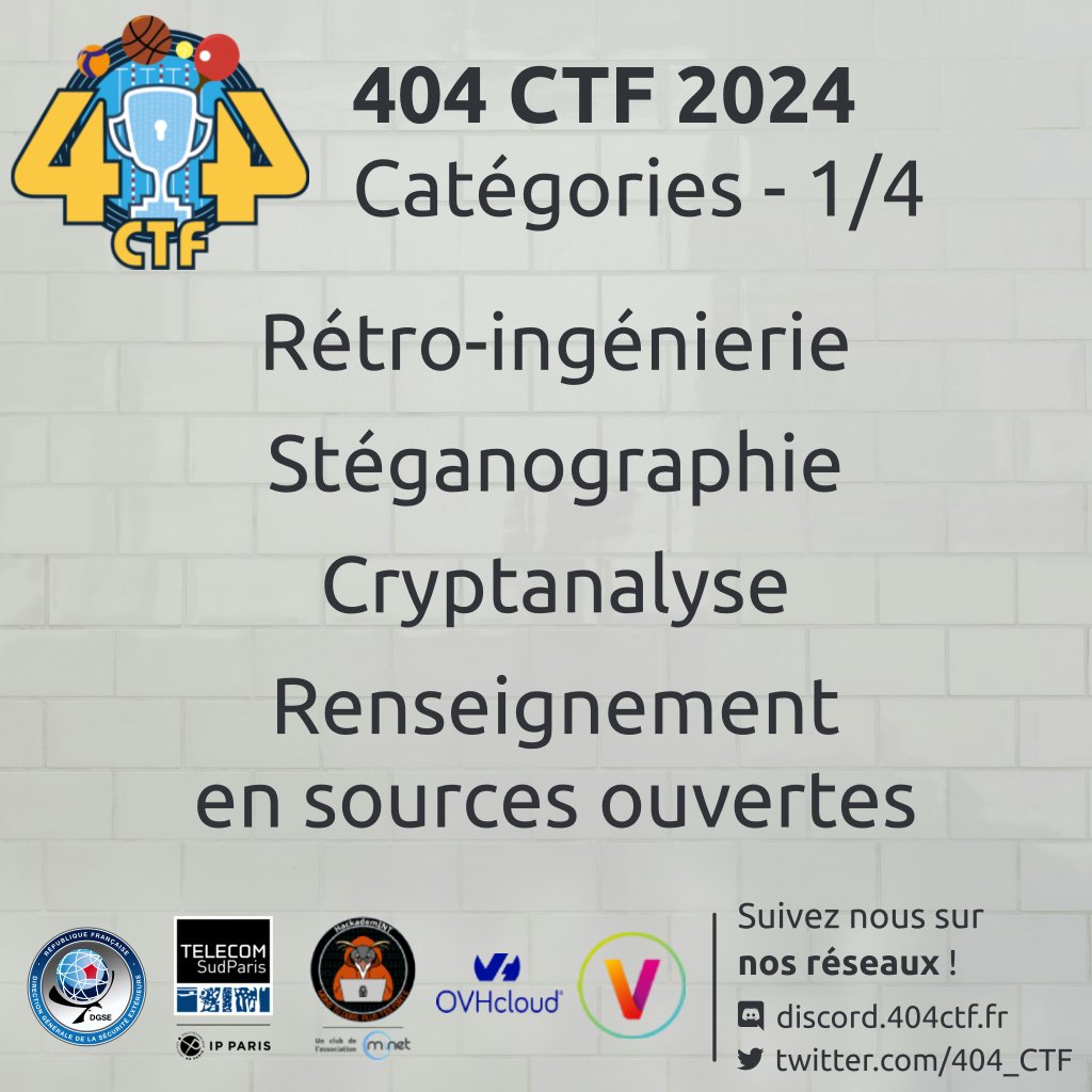 👀 L'ouverture des inscriptions du 404 CTF, c'est presque dans une semaine...
Mais avant, voici en exclusivité une première partie des catégories qui vous seront proposées pour cette nouvelle édition !

👉 Pour en savoir plus : discord.404ctf.fr