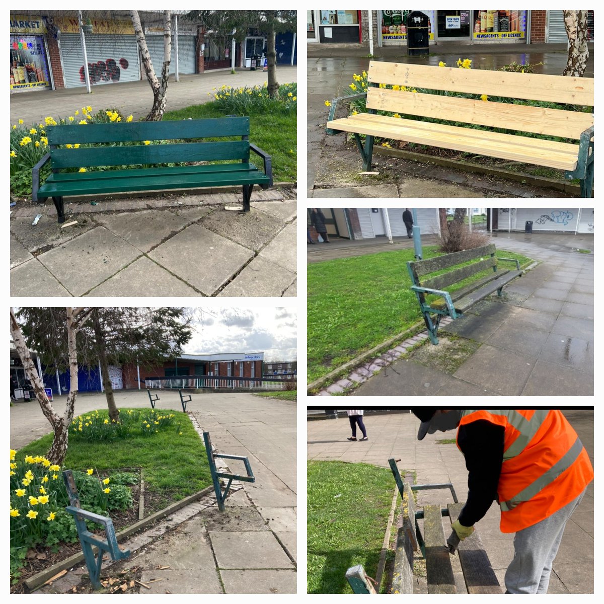 Shout out the community Pay back team for all their hard work over at Jordanthorpe! Check out the before and after snaps Just in time ready for half term🥳 #benches #community #shoppingarea #Jordanthorpe #wecan @StavesGlyn