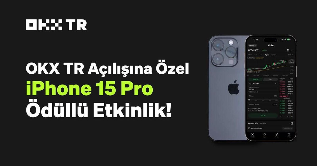 #OKXTR açılışını iPhone 15 Pro ödüllü bir etkinlik ile kutlayalım💪 👉 @OKXTurkce ve @OKXTurkiye takip edip bu tweet'i beğenip, RT etmeniz yeterli.