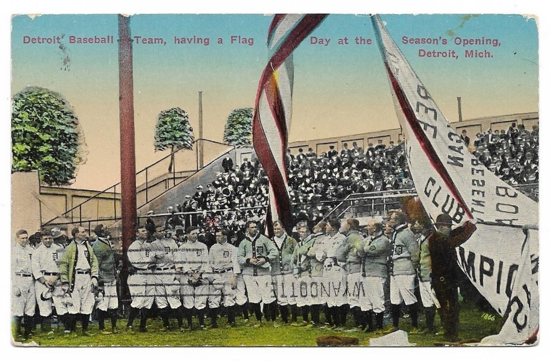 #OpeningDay 1908 Flag Raising for the Detroit Tigers. Cobb is standing close to the flags