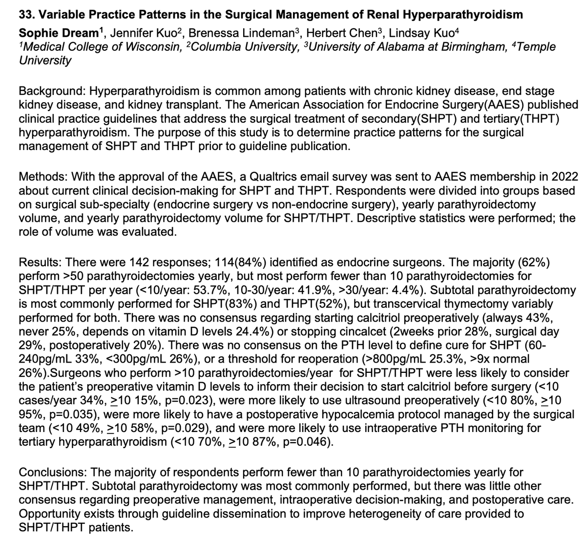 Variable Practice Patterns in the Surgical Management of Renal Hyperparathyroidism