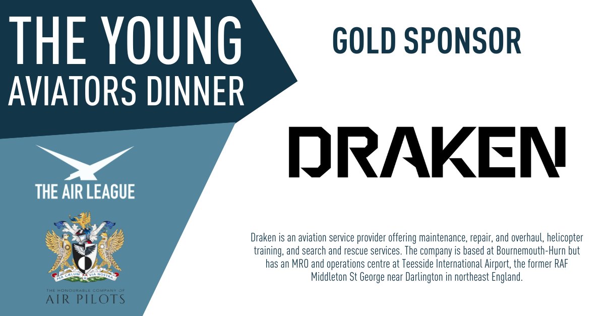 The Air League and the Honourable Company of Air Pilots are proud to announce our Gold Sponsor for the Young #Aviators #Dinner: @Draken_Europe! We would like to thank Draken for their generous support. Visit Draken's website here: draken.aero #aviation #aerospace