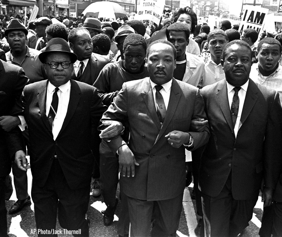 'On this day in 1968, true to his word, Dr. King returned to march in solidarity with the sanitation workers and the Memphis community. The march turned violent. To learn more visit April4th.org #IAmAMan #RememberingMLK #MLK56