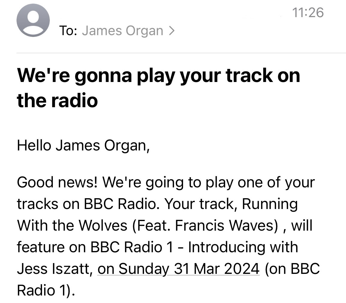 Think it’s fair to say that this record has connected quite well. First time I’ve had multiple plays across all shows / different presenters on R1. So much more to come. Thanks for your support #RWTW 🐺💪🏽