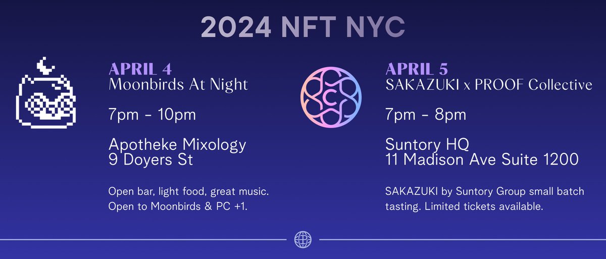 Meet us in NYC!  

Come hang with the community at Moonbirds at Night at Apotheke on April 4 🗽🦉🗽

Grab your ticket at the link in the next tweet: 👇