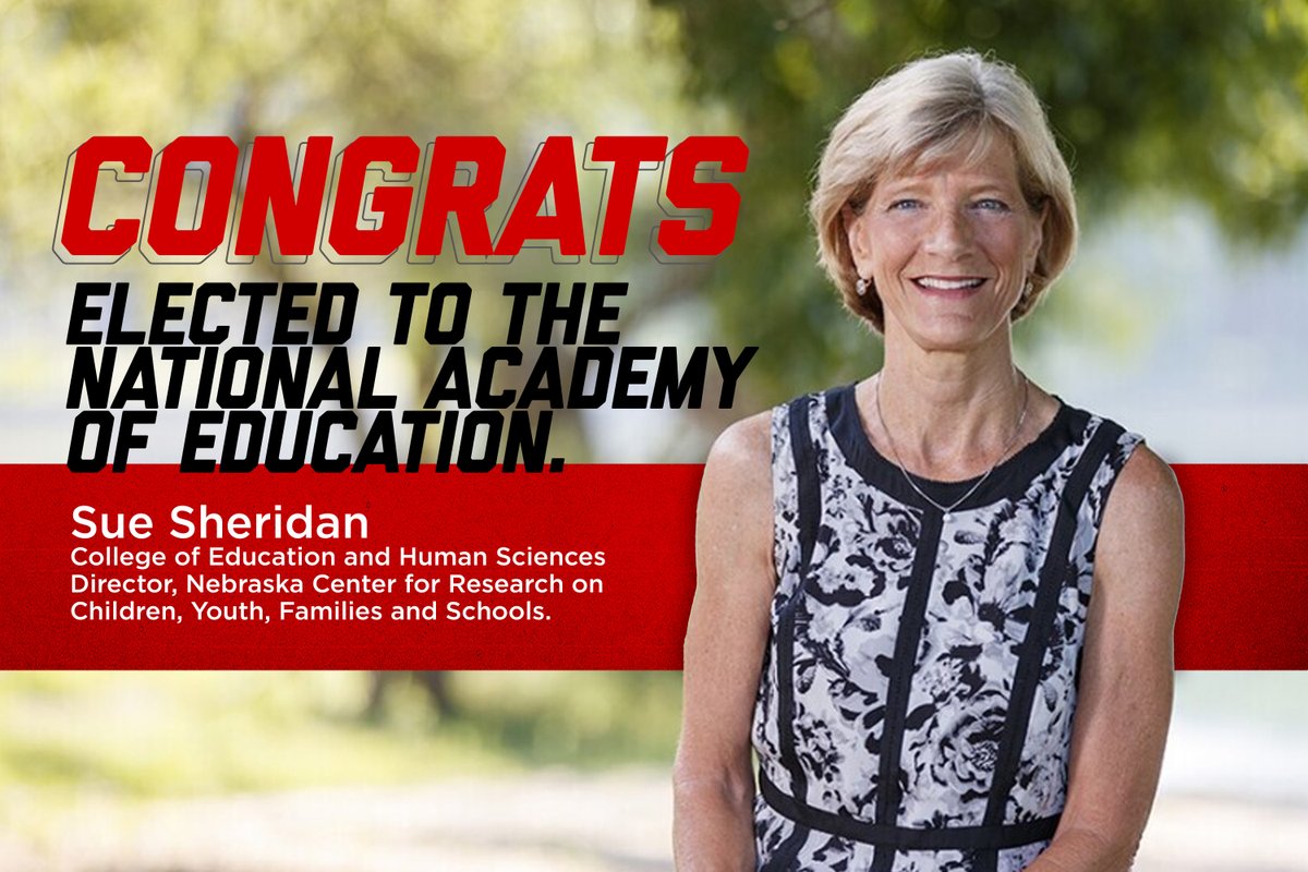 🎉 Congratulations to Dr. Susan Sheridan on her election to the National Academy of Education! She is the first @UNLincoln faculty member to receive this honor. She's had a profound impact on both teachers' & students' lives in Nebraska. @ssheridan2 go.unl.edu/fdy3