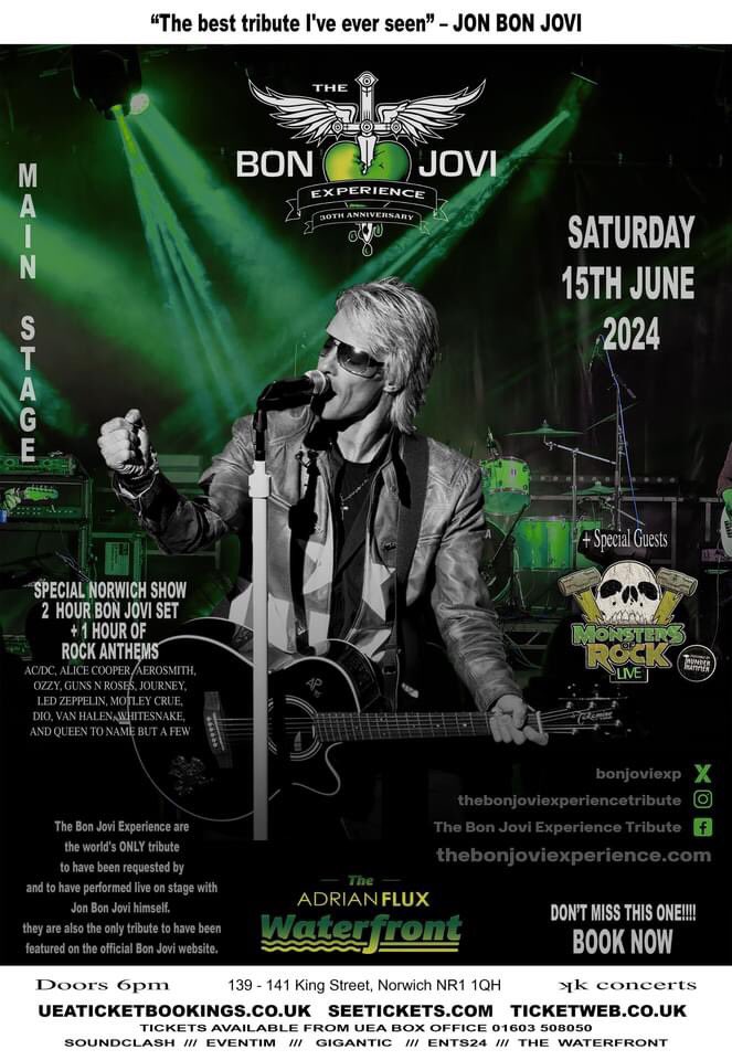JUNE SHOW TICKETS ueaticketbookings.co.uk/ents/event/273… BON JOVI EXPERIENCE @JoviExperience + Monsters of Rock tribute Thunder Hammer Sat 15th June 2024 The Waterfront Norwich #bonjovi #gunsnroses #ACDC #alicecooper #whitesnake #motleycrue #kiss #aerosmith