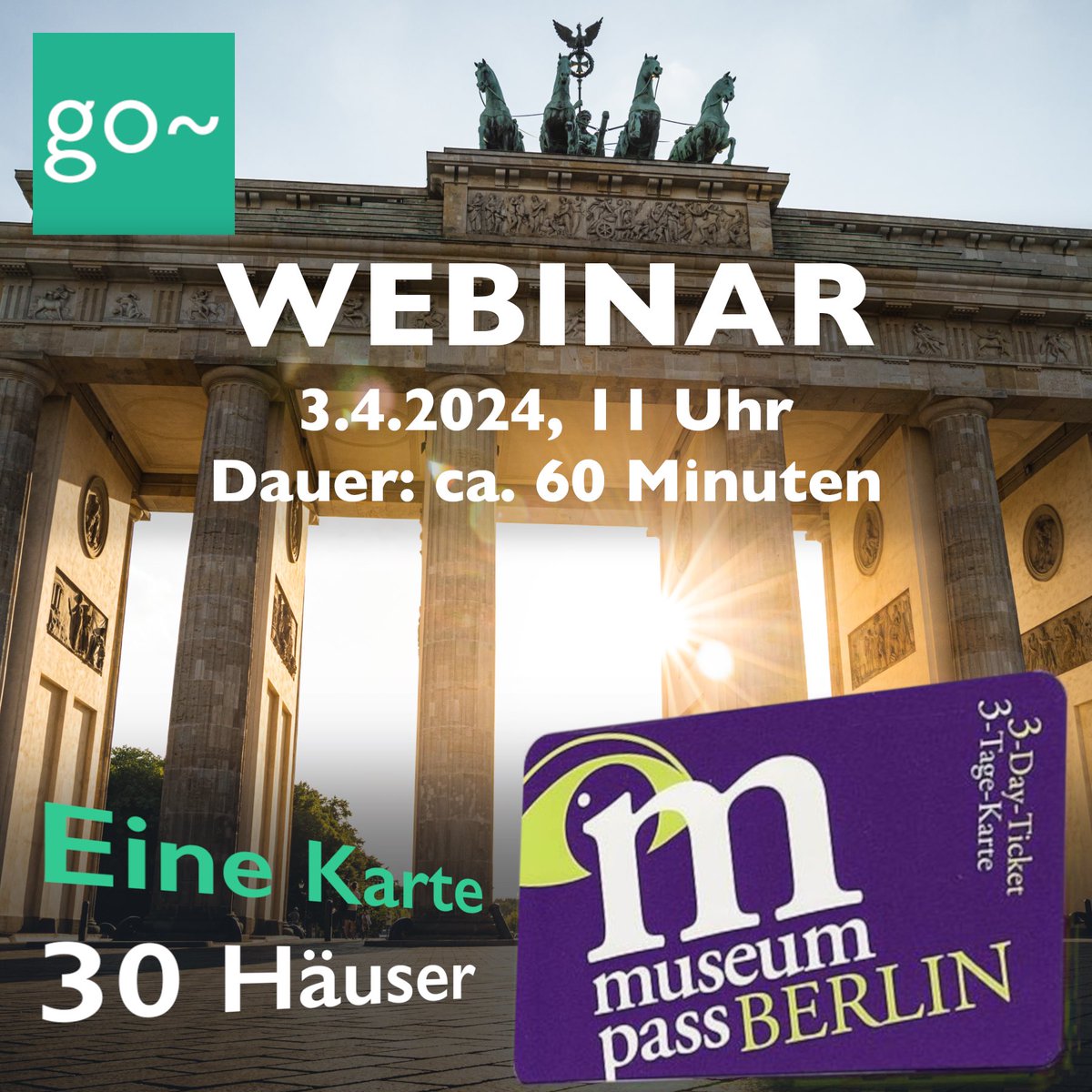 Liebe Kulturvermittler:innen Am 3.4., 11 Uhr findet in Koop. mit den Staatl. Museen zu Berlin das go~mus Webinar über den Museumspass Berlin statt. Erfahrt alles zu Einrichtung, Funktionsweise & Co. Teilnahme für alle via Google Meet. Anmeldung: gomus.de/portfolio/muse… @kulturSPK