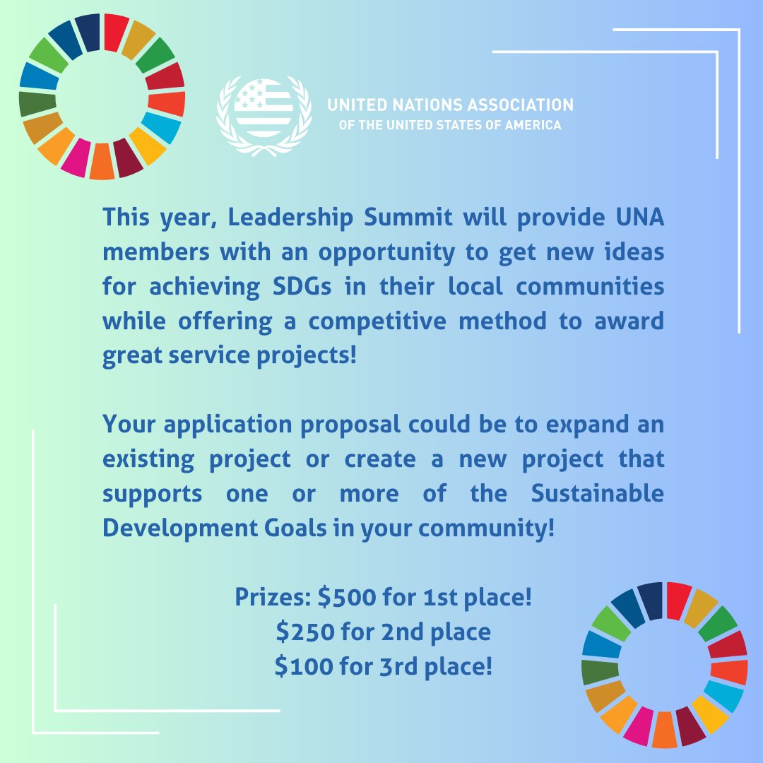 Have you heard of UNA-USA's SDG Service Pitch Project? It's simple, members pick a SDG to work on in their community & submit their proposal! Winners will win prizes that will support their service project. Learn more: bit.ly/SDGServicePitc…