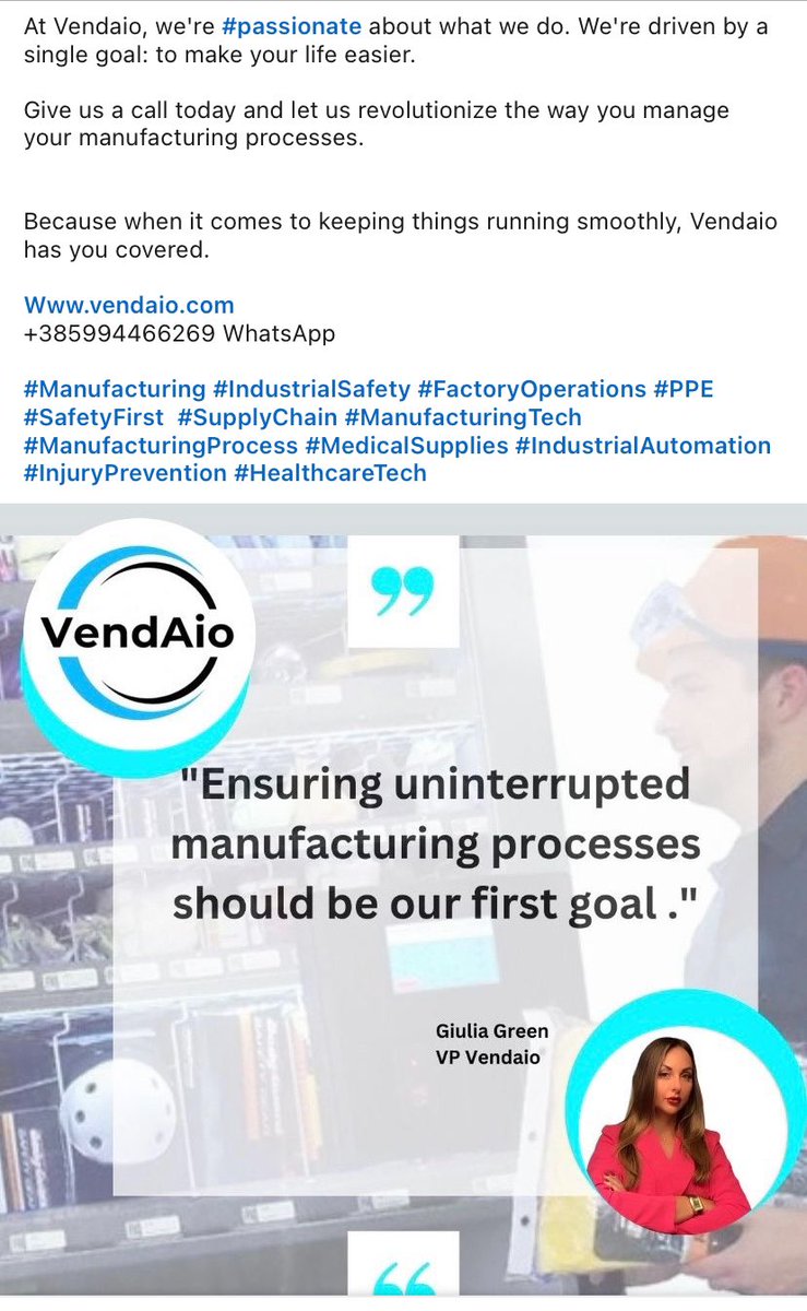 vendaio42019's tweet image. vendaio.com
+385994466269 WhatsApp 

#Manufacturing #IndustrialSafety #FactoryOperations #PPE #SafetyFirst  #SupplyChain #ManufacturingTech #ManufacturingProcess #MedicalSupplies #IndustrialAutomation #InjuryPrevention #HealthcareTech