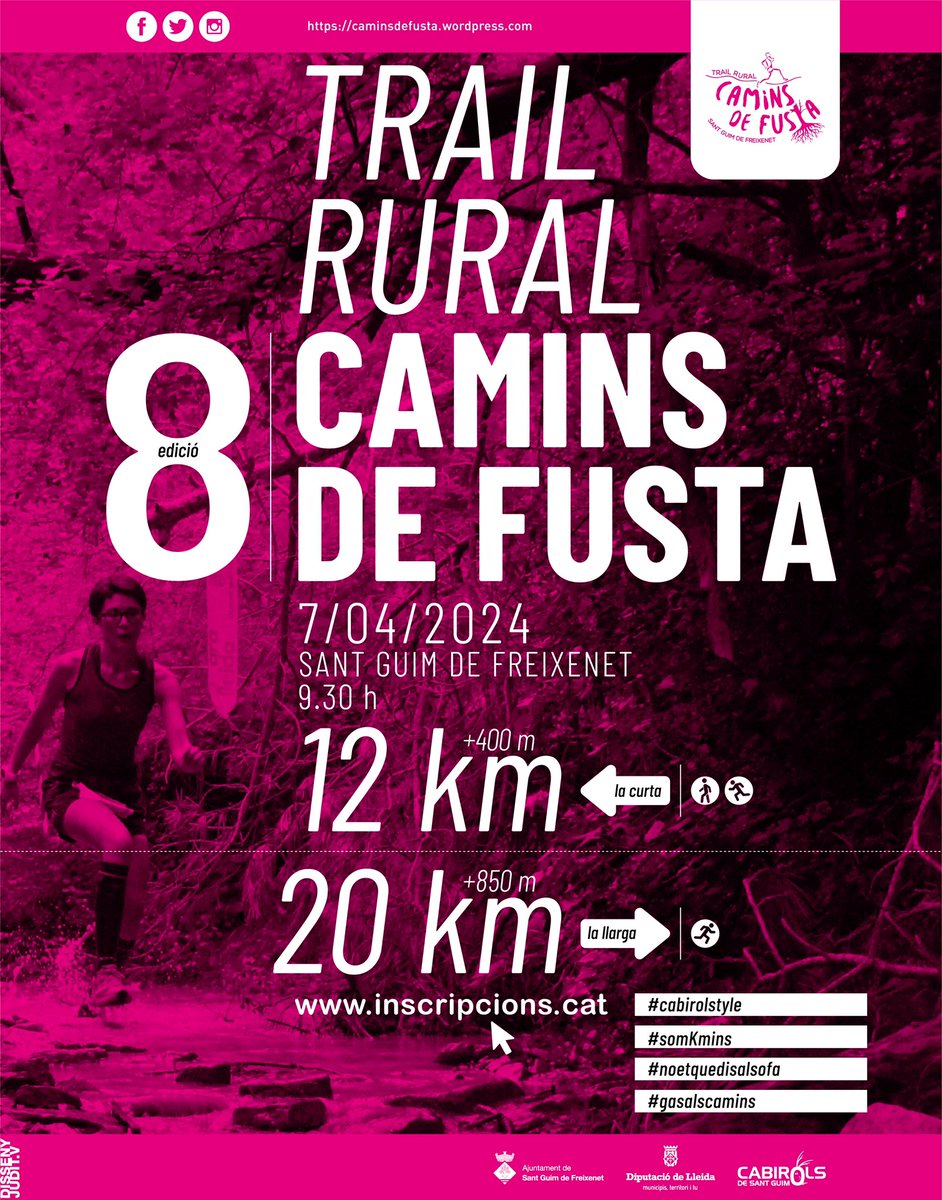 Atenció! Queda una setmana i mitja per a la cursa! Ja ho sabeu, podeu triar entre el circuit curt ⛰️ (12 km i 400 m) i el circuit llarg⛰️ (20 km i 850 m). Trieu quin trieu, és una BOGERIA🤹 de cursa!!! No us en penedireu! #caminsdefusta2024
Més info a ➡️ caminsdefusta.wordpress.com