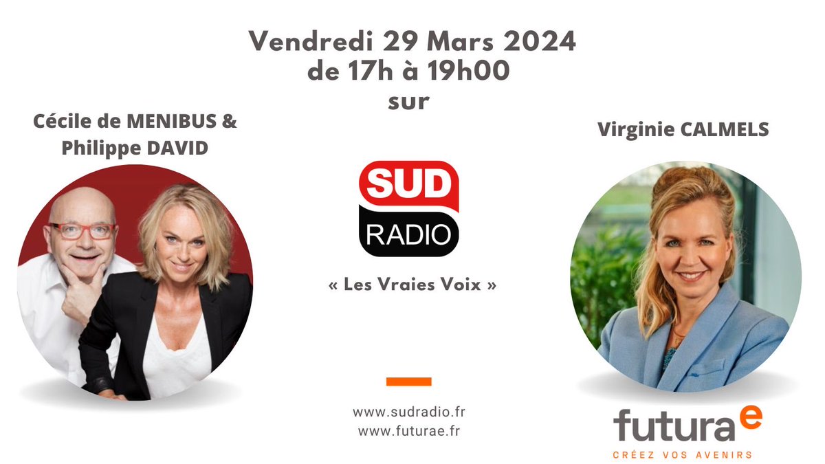 On se retrouve demain vendredi 29 mars de 17h à 19h sur ⁦@SudRadio⁩ avec ⁦@cecile2menibus⁩ et ⁦@PhDavidMtb⁩ dans l’émission #lesVraiesVoix