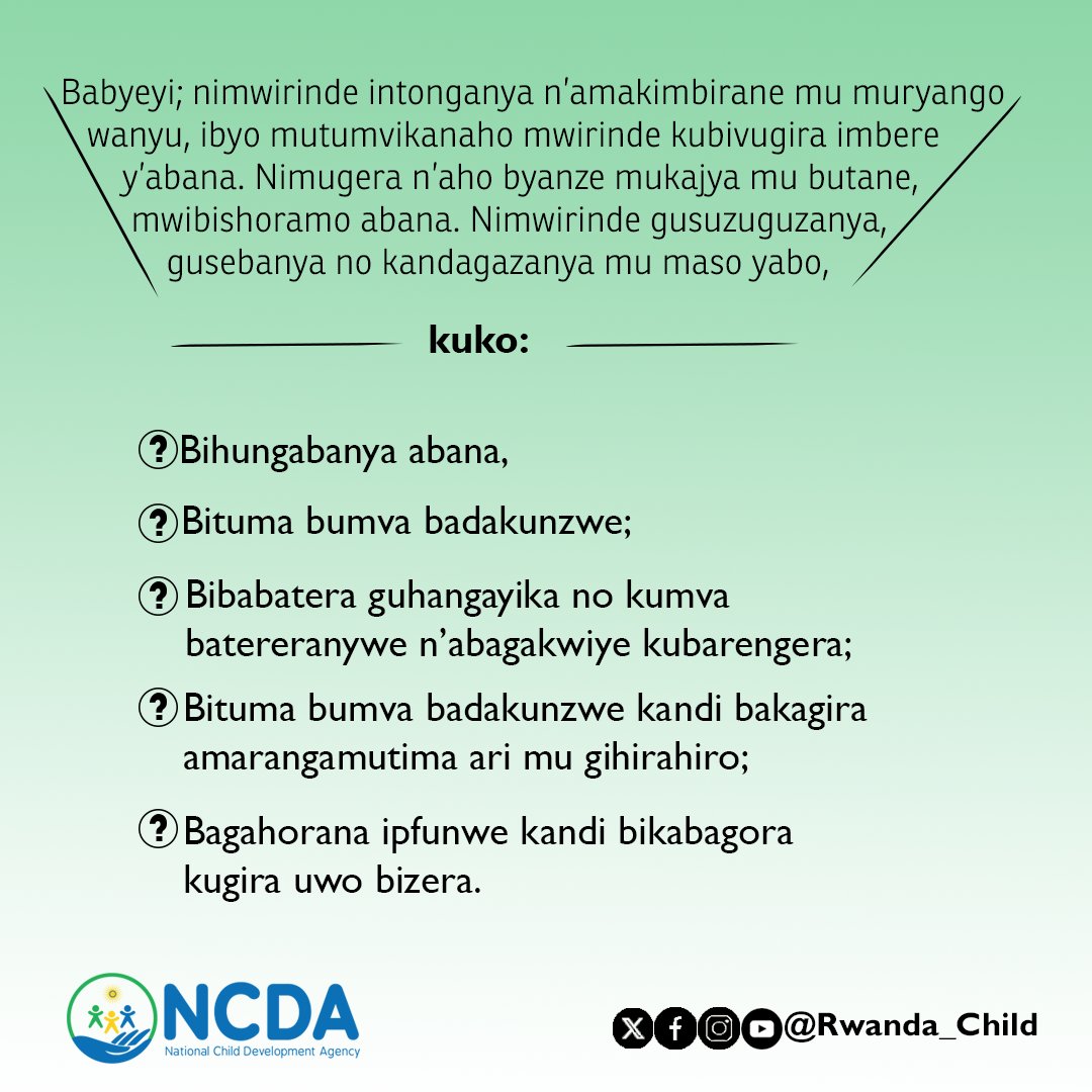 Amakimbirane hagati y'abashakanye cyangwa gutandukana kwabo bigira ingaruka mbi ku bana, babyeyi, igihe bibabayeho abana bagomba kubirindwa.