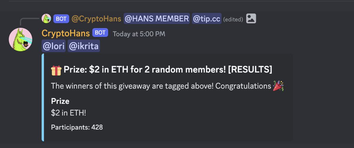Congratulations on your victory! The new $ETH #Giveaway is already today

*Paid in Discord using a bot Tip.cc
👉discord.gg/dGVEYW4hZD

x.com/CryptoHansNFTs…