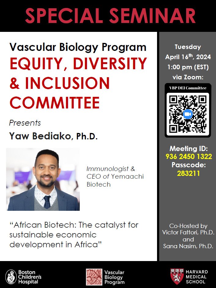 📣 I'm extremely proud to announce Dr @YawBediako_ from the @YemaachiBio as the 4th speaker of the Seminar Series that @SanaNasim4 and I created to highlight the work of PIs from underrepresented countries. Please join us for this amazing talk! 📆 04/16/24 🕐 1pm (EST) 📍 Zoom