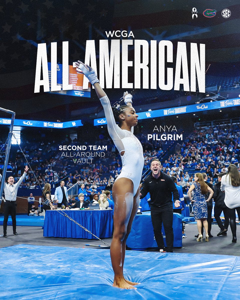 🐊🐊 with @wcgagym All-America honors! 🐊 𝗔𝗻𝘆𝗮 𝗣𝗶𝗹𝗴𝗿𝗶𝗺 is nation's only freshman with multiple All-America honors! 🔸 All-Around 🔸 Vault 🔗 tinyurl.com/5a84hfcb #GoGators | 🐊🤸🏾‍♀️