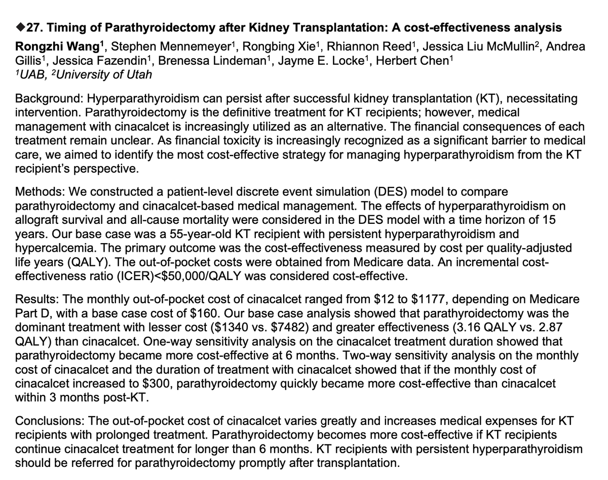 Timing of Parathyroidectomy after Kidney Transplantation: A cost-effectiveness analysis