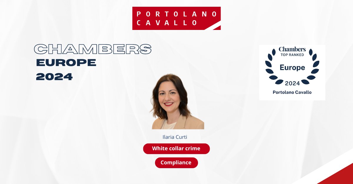 🏆CHAMBERS EUROPE 2024 Our partner Ilaria Curti has been ranked in Band 3 of Chambers Europe 2024 for #Compliance and #WhiteCollarCrime practices. 👉 Read more: portolano.it/en/the-firm/re… @ChambersGuides