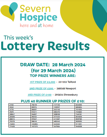 It's Good Friday tomorrow, so this week's lottery draw is a day early. And it's a real Easter treat for our player from Telford who's won the £2,000 jackpot. Want to try your luck? When you play you support the vital care we give to so many local people. bit.ly/SevernLottery